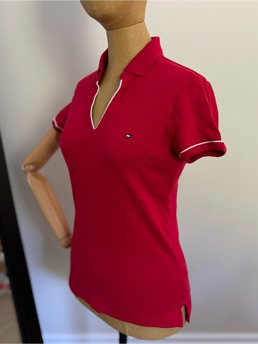 TOMMY HILFIGER Women's 100% Cotton Red Short-Sleeve Polo (S)